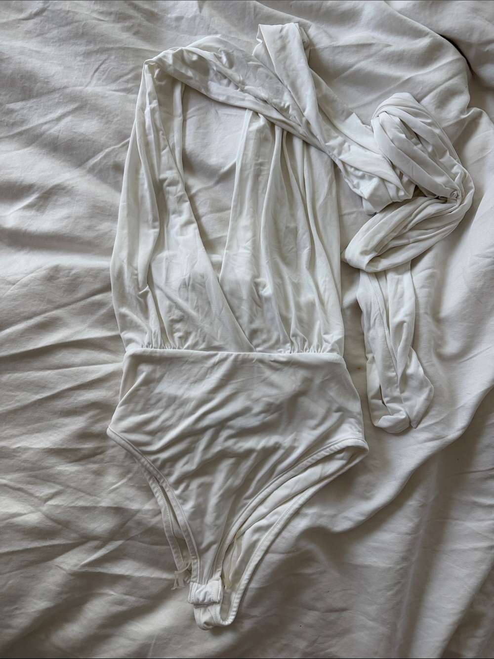 naked wardrobe White Deep V Halter Tie-Back Bodysuit